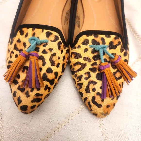 Hush Puppies Sadie Tassel Flats 6.5 Leopard Print Calf Hair Slip On Loafers - Picture 4 of 8